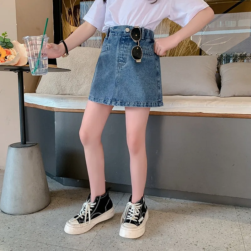 Girls Denim Shorts Summer 2024 New Children\'s Pants Big Children Style Thin Skirt Korean Version Girls Wear Culottes