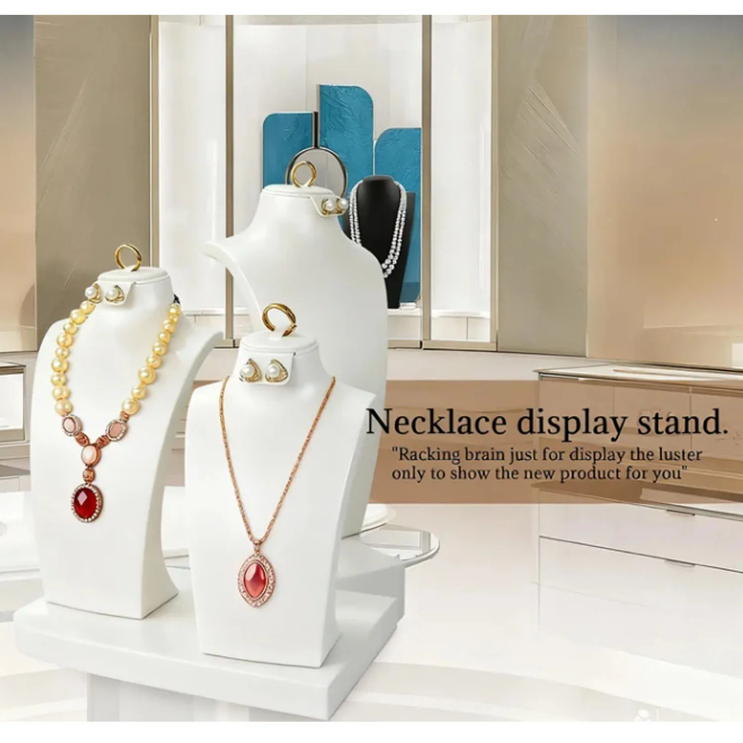 

Necklace Display Bust White PU Leather Jewelry Bust Stand for Photography, Boutique Display, and Home Organisation