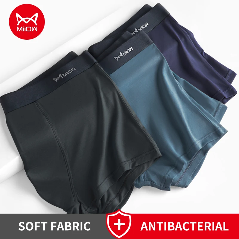 MiiOW 3Pcs Eis Seide Männer Boxer Höschen Bequeme Unterhose Baumwolle Unterwäsche Männlichen L-5XL Antibakterielle Boxershorts Dessous
