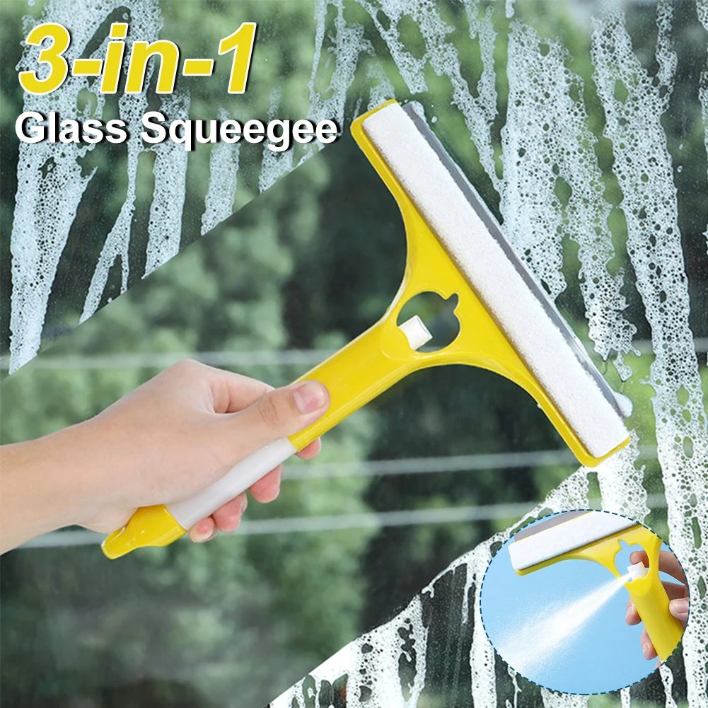 

Squeegee for Glass with Sprayer Car Window Cleaning Tool 3-In-1 Glass Cleaner Brush Multifunction Silicone Scraper Cleaning Tool