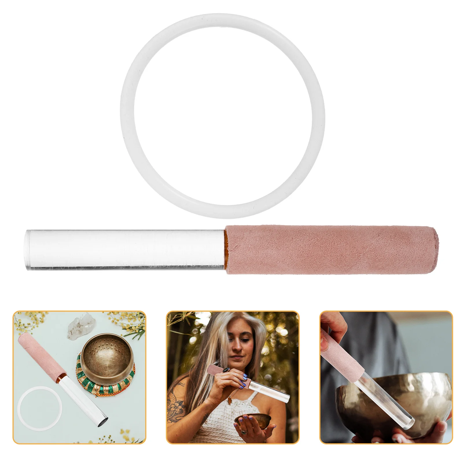 

1Set Crystal Singing Bowl Mallet O-Ring Tibetan Sound Bowl Striker Meditation Accessories for Yoga Massage Relaxation