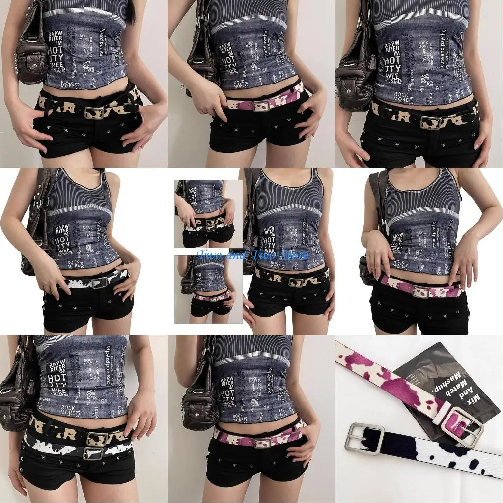 

HX6F Элегантный и прочный ремень из искусственной кожи с принтом молочной коровы, декоративные поделки