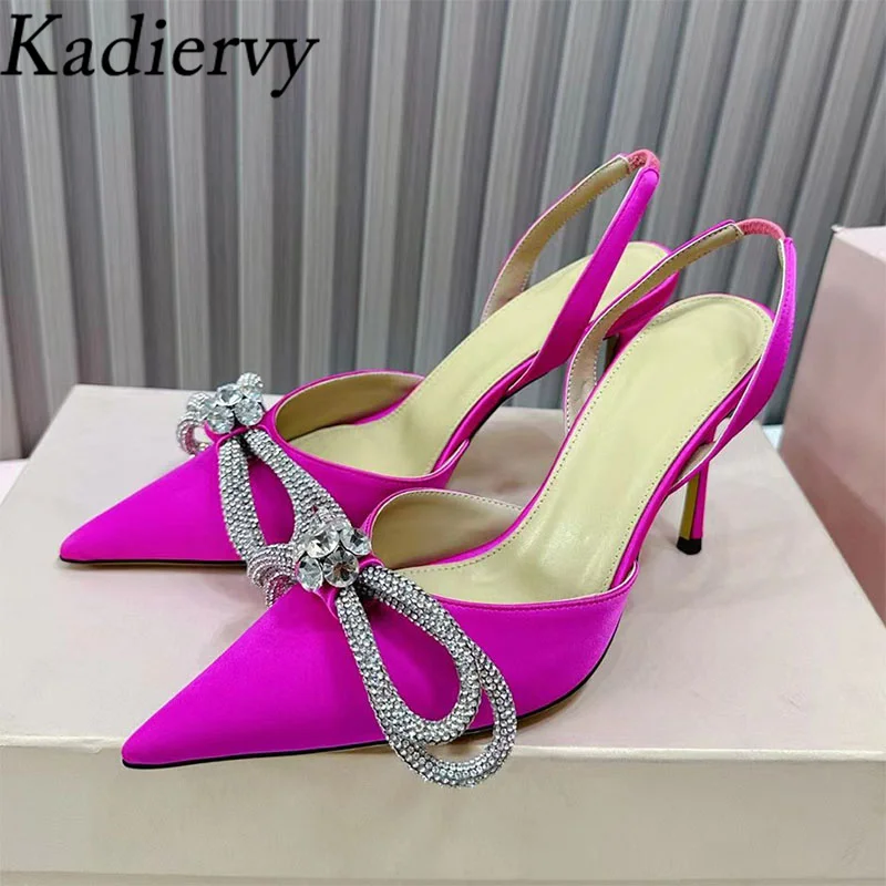 

Summer High Heels Women Pumps Crystal Butterfly-knot Party Dress Shoes Woman Pointed Toe Satin Stiletto Rhinestone Sandals Woman