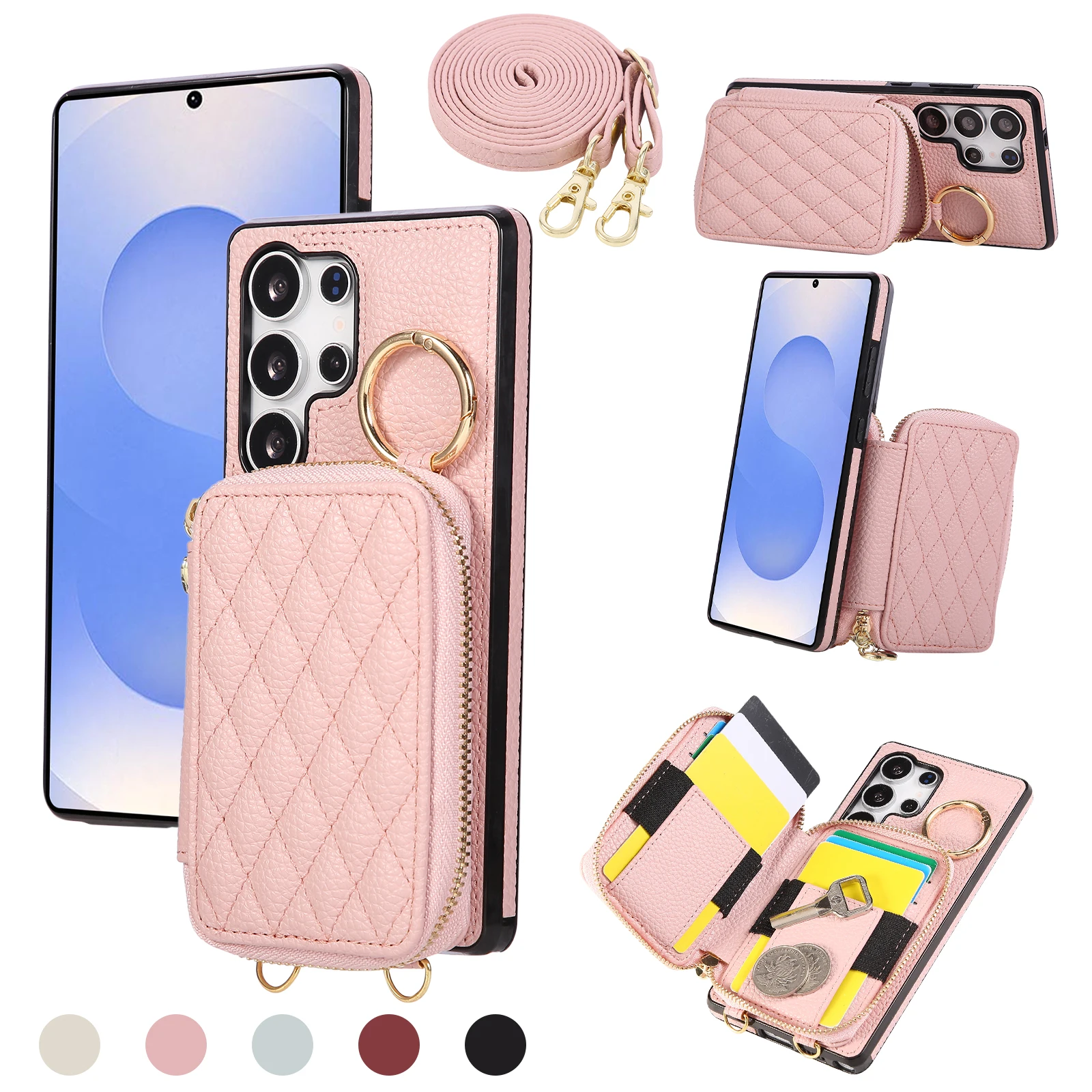 

Кожаный кошелек с кольцом и держателем для карт, чехол для телефона Samsung Galaxy S25 Edge S24 S23 FE S22 Plus S21 S20 Note 20 Ultra