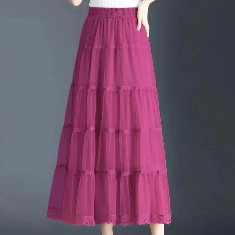 Three-layer Big Swing Gauze Skirt Women\'s Spring and Summer New Solid Long Skirt A-line Pleated Cake Skirt