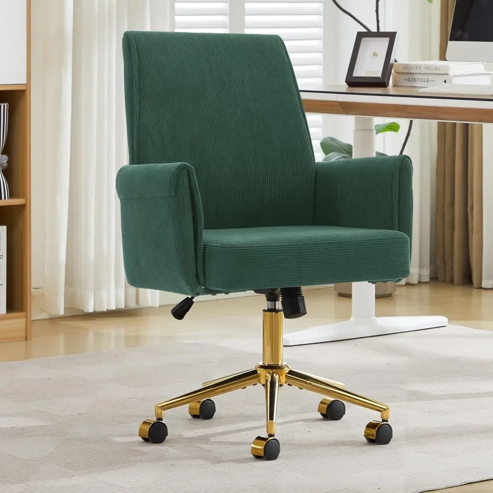 with High Back, Gold Base and Wheels, Height Adjustable Modern Acc Striped Velvet Office Chair, 360° Swivel Ergonomic Task Chair