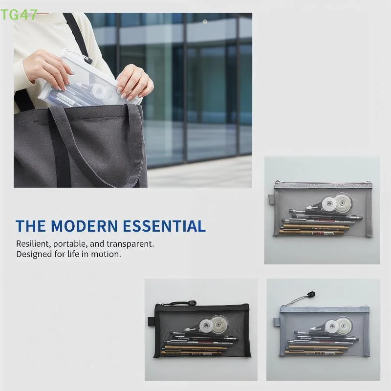 【LS】3 Pack Transparent Mesh Pencil Case Large Capacity Storage Bag Nylon Zip Pencil Bag Office School Supplies