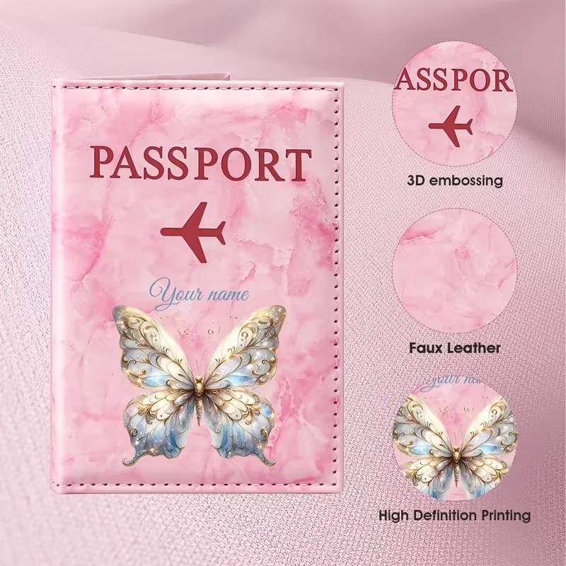 Porte-passeport personnalisé avec impression de papillon, conçu pour un rangement facile des passeports, des billets d'avion et des documents importants