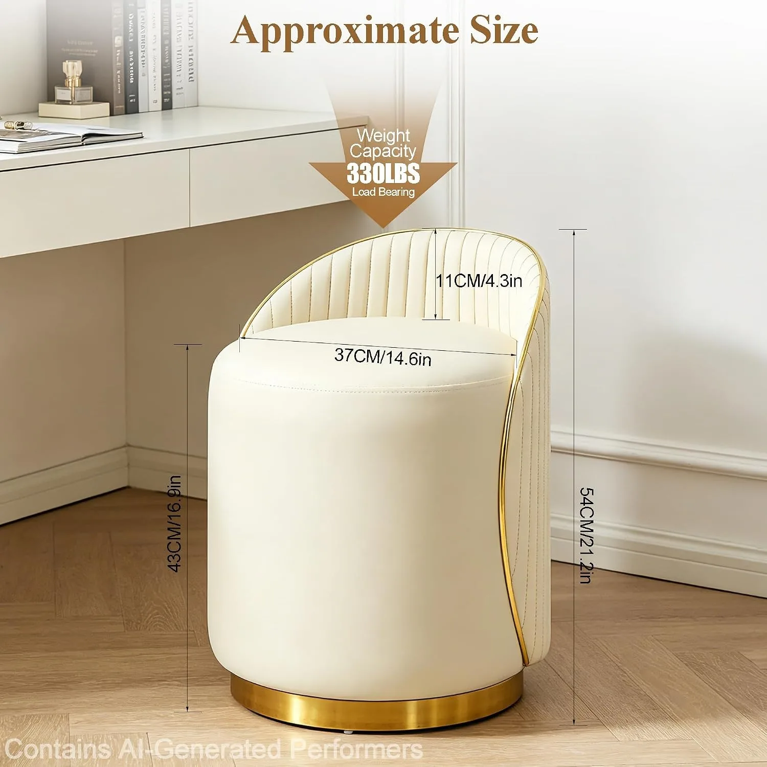 Round Vanity Stool with Back, 360° Swivel Makeup Stool, Leather Ottoman Foot Stool Cushioned, Customized