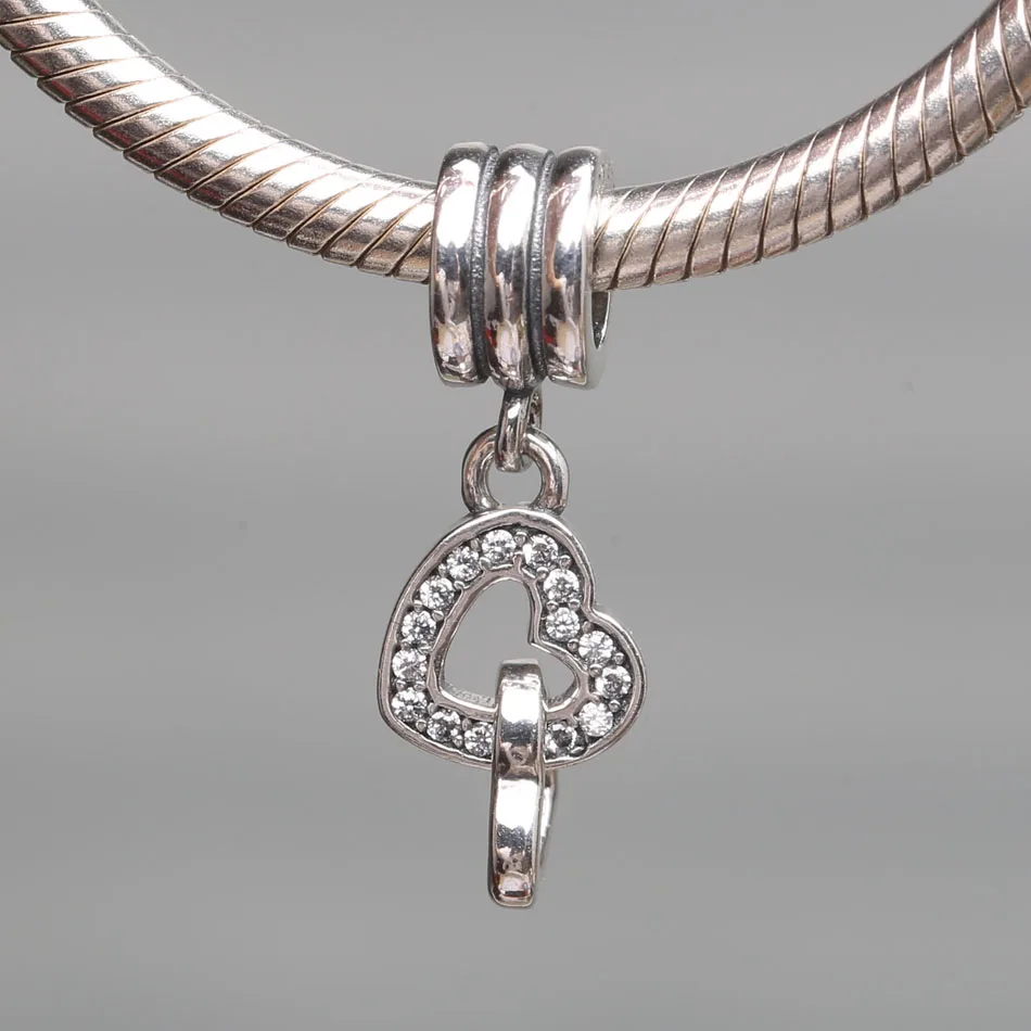 Silver Plated Pendant Bead DIY Jewelry Entwined Hearts Dangle Charm for Women Bracelets Pave Clear CZ