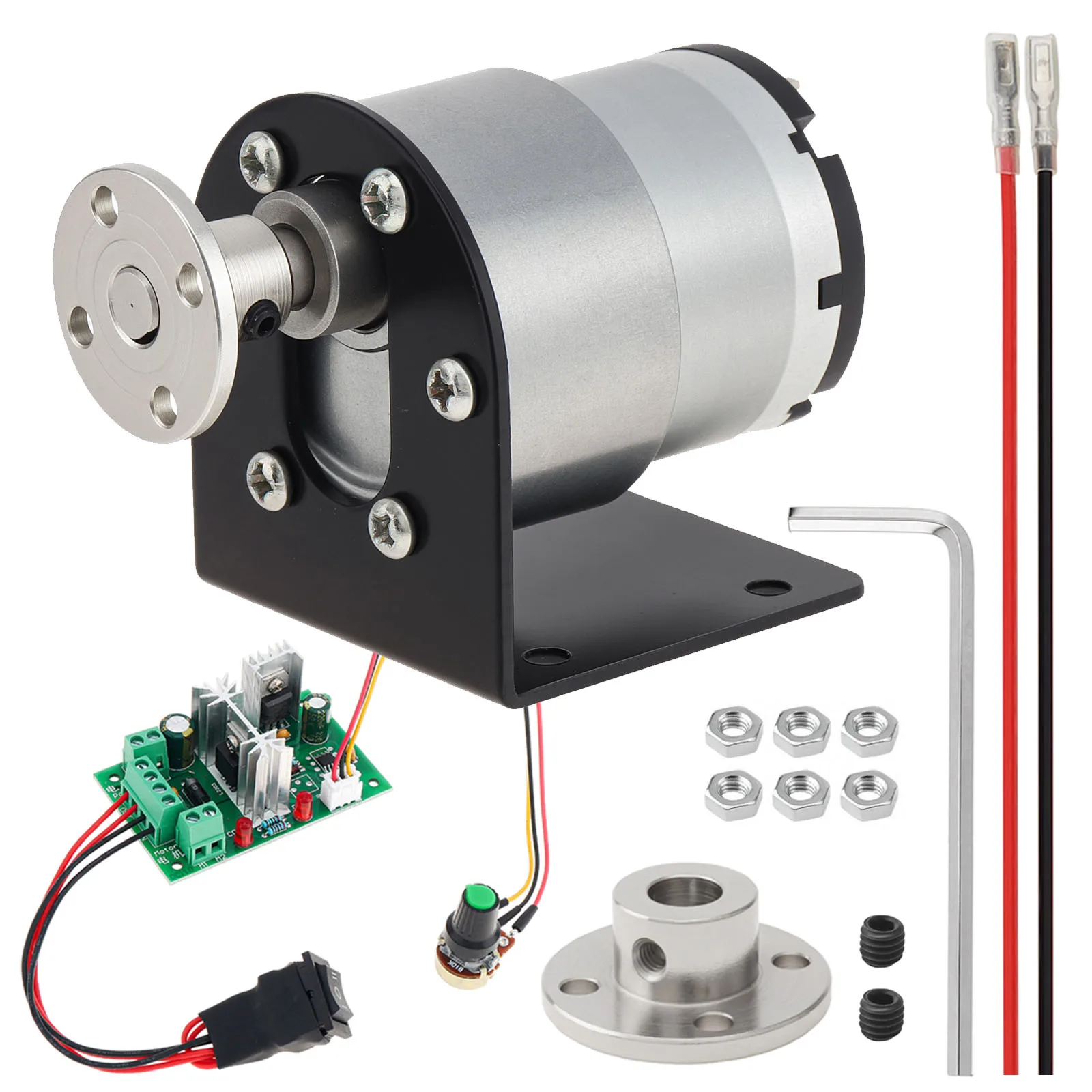 12V DC Geared Motor Kit 66-960RPM Micro DC Reduction Motor for DIY Project with PWM Controller,Flange Coupling, Mounting Bracket