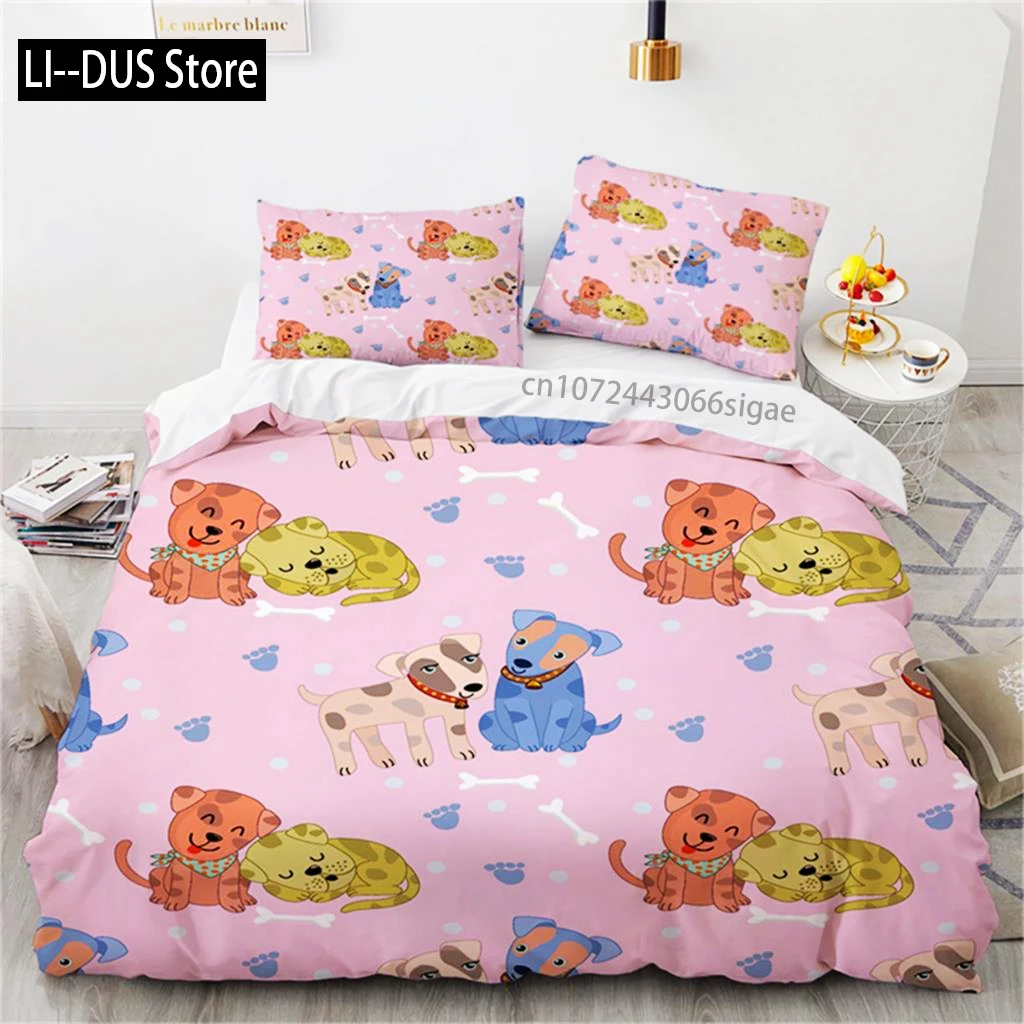 

Cute Cartoon Animal Duvet Cover Dog Bedding Set Twin Full For Kids Girls Gift Room Decor Microfiber Comforter Cover Pillowcase