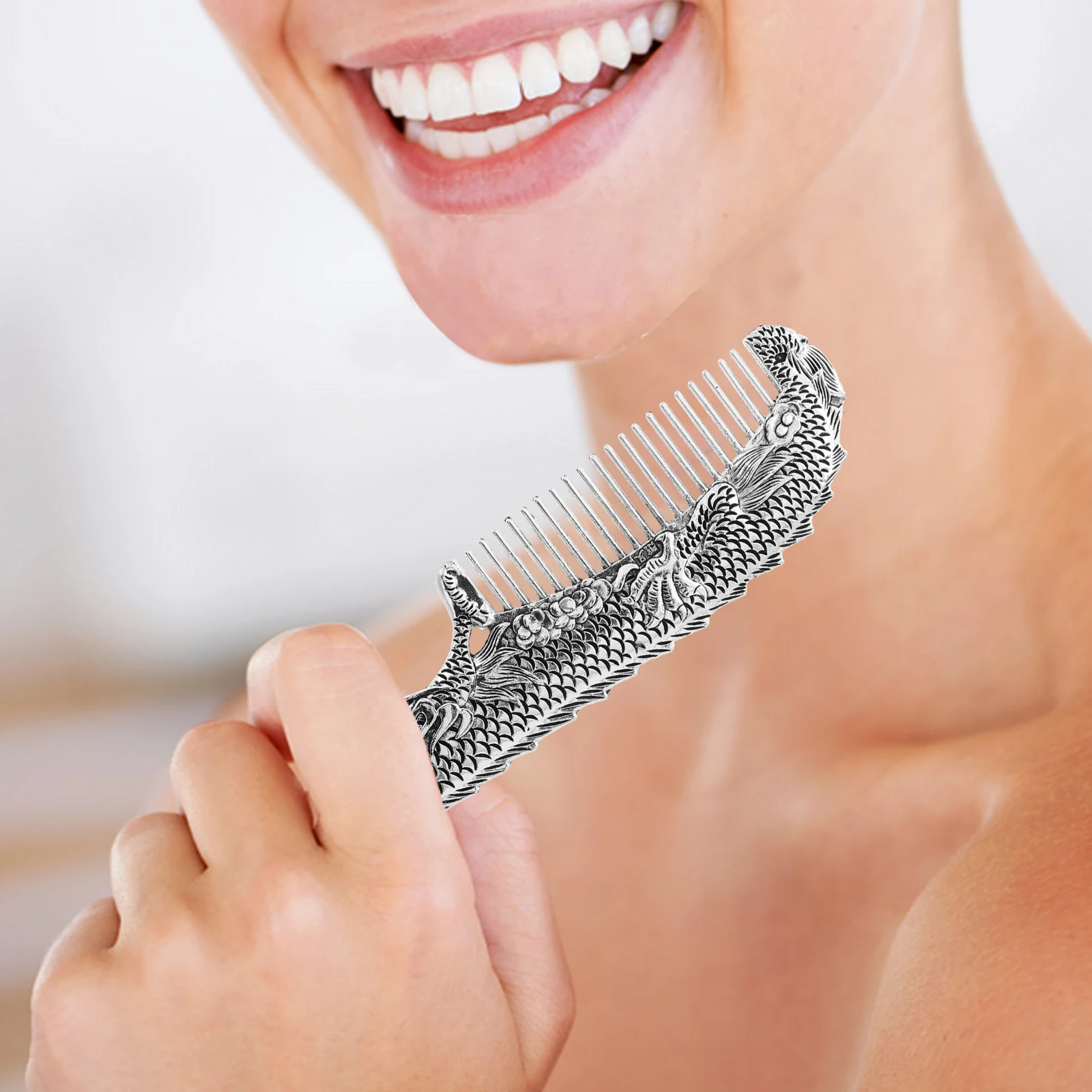 

Dragon Phoenix Silver Comb Vintage Hair Combs Styling Massaging Accessories Retro Chinese Decorative Piece Traditional