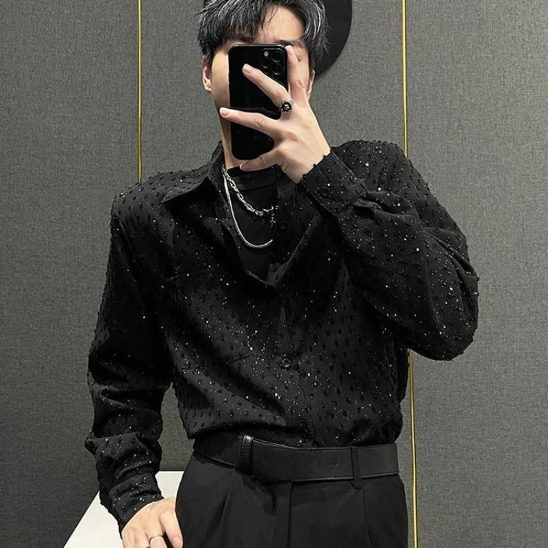 

Men's Summer Design Starry Allover Pattern Long Sleeve Shirt Loose Fit Trendy Fashion Barbers Nightclub Stylish Edgy Cool