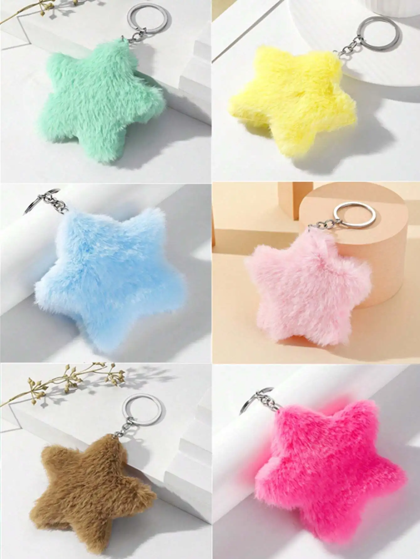 

Fluffy Star-Shaped Keychain Pendant in Pastel Colors for Bags Cars or Keys