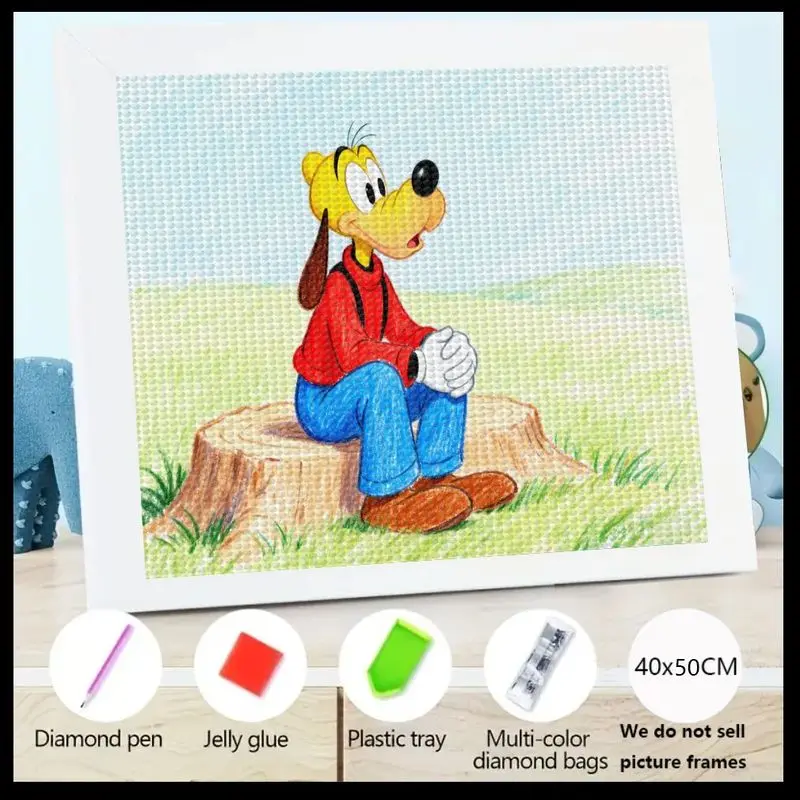 

1PC Disney Goofy 5D Diamond Painting Kit, Full Drill DIY Cute Cartoon Dog Character Gem Art Set, Large 40x50CM Crystal Rhineston