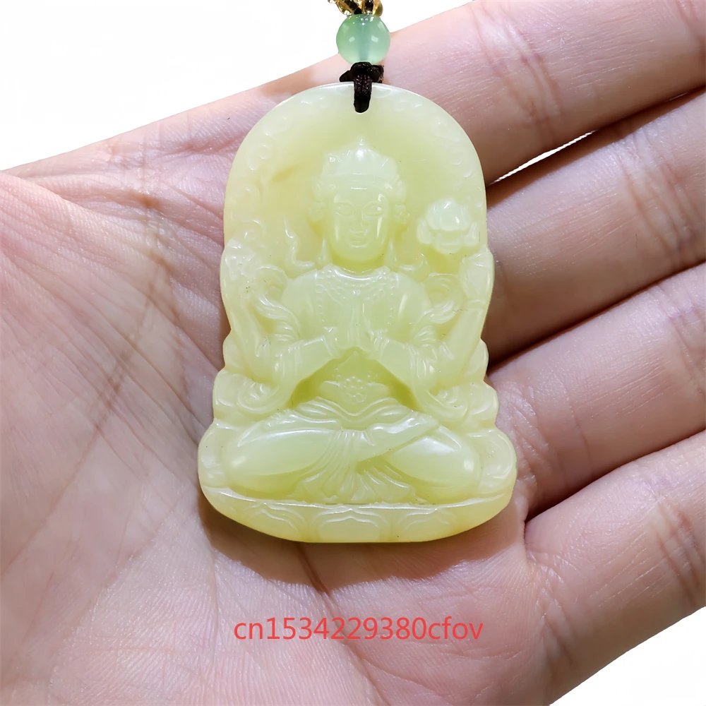 Colgante de Jade amarillo Natural Kirin, collar de Bodhisattva, amuleto chino, regalos para hombres y mujeres, joyería de jadeíta tallada, encanto de moda