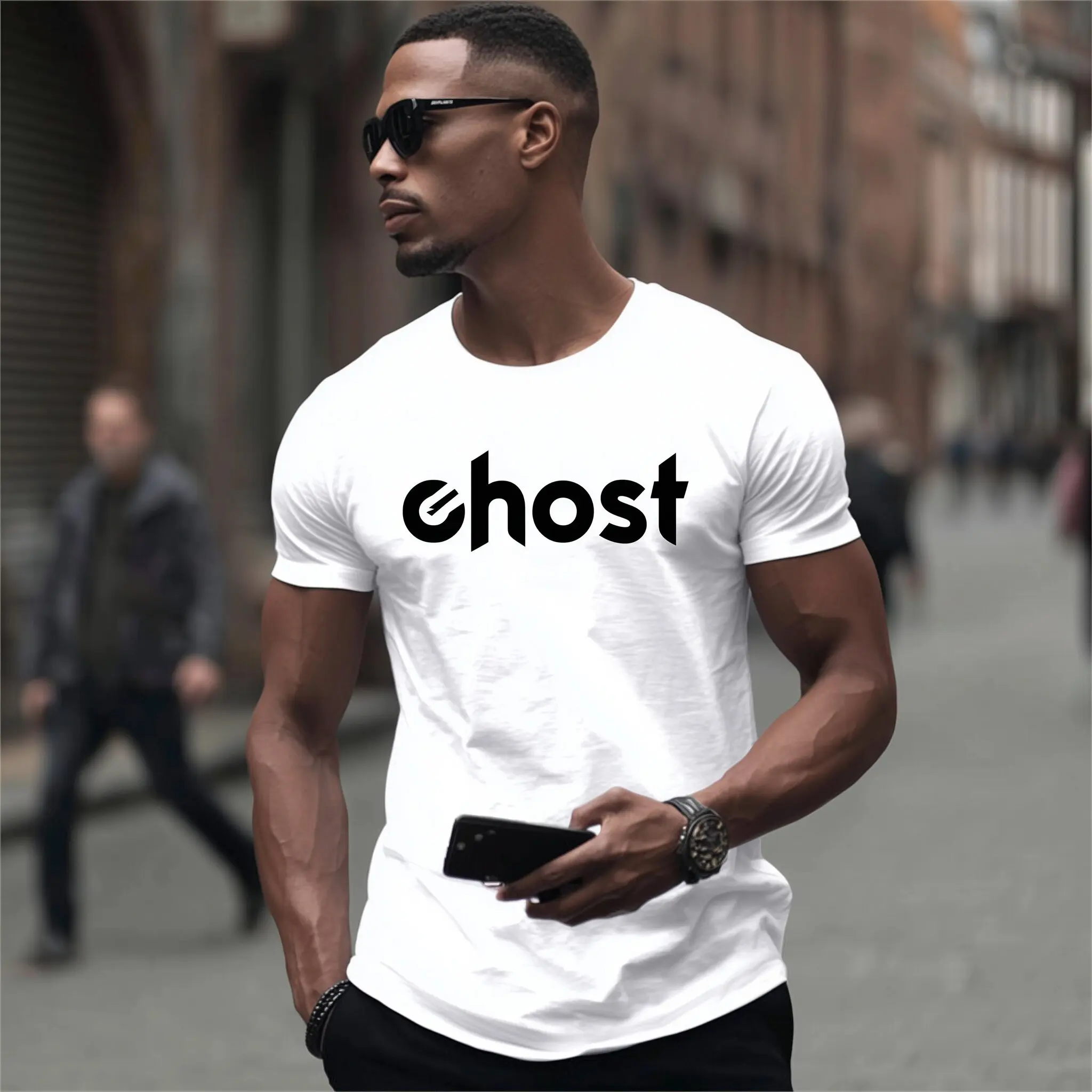 

Teevo Men's Casual T-Shirt Ghost Text Print Streetwear Daily Wear