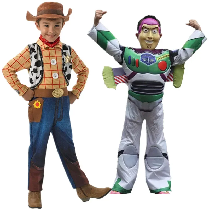 Kids Woody Cosplay Costume Toy-lover Story Sheriff Woody Pride Cosplay Bodysuit Clothes Halloween Carnival Costume Jumpsuits Hat