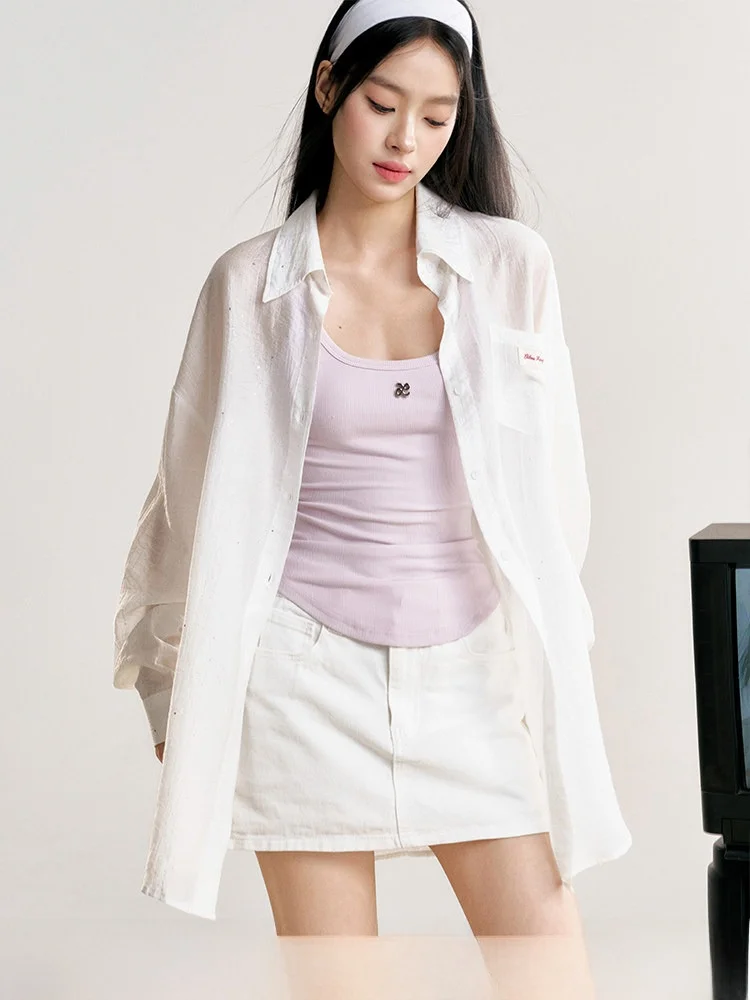 

Lii.Liilou Casual Loose Long Sve irt iny Sequin Light Weight Comfortable Feeling Women's Busin Casual Faion Top