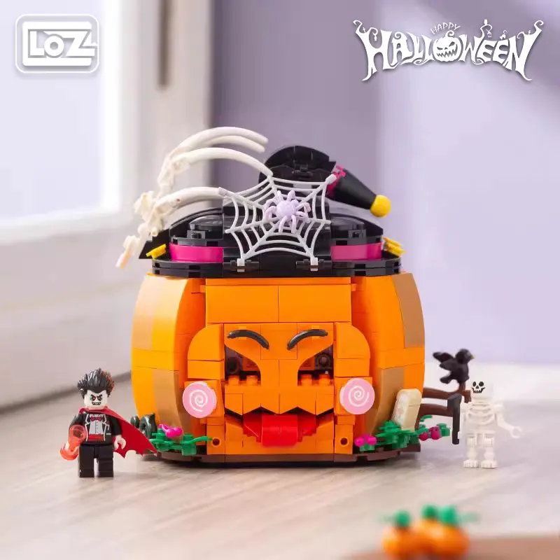 LOZ Halloween Pumpkin Car Building Block Toy - Micro Particle Haunted House Model Display