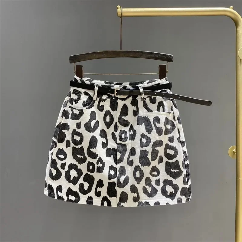 Spring Summer Leopard Printing Denim Skirt Women High Waist Slim Word Bag Hip Skirt Female Sexy Temperament Mini Skirt Ladies