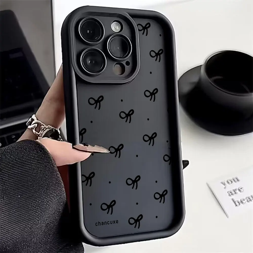 Black Luxury Bow knot Phone Case For vivo Y28 Y03 Y17s Y19s Y100 Y78 Y36 Y27 Y16 Y77 Y75 Y35 Y22s Y02 Y72 Y76 4G 5G Cover