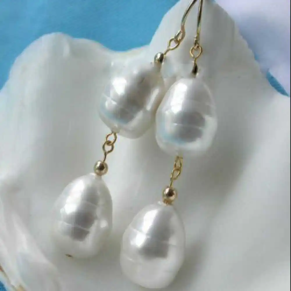 

AAA Baroque 12X15mm white south sea shell pearls Earrings 14K hook Fashion Beautiful VALENTINE'S DAY