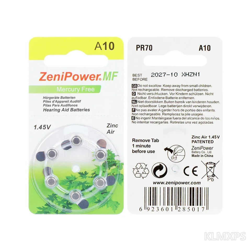 A10 PR70 Hearing Aid Battery Zinc Air 60pcs/Box Button Cells for Hearing Aids, Model 10A Replacement Batteries