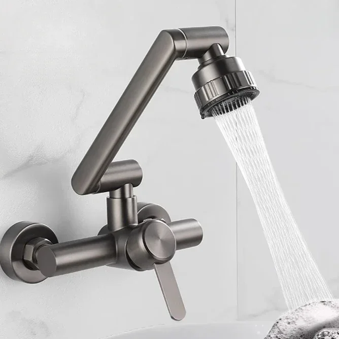 4 Modes Nozzle Faucet Kitchen Faucet Wall Mounted Washbasin Faucets Stainless Steel Mixing Tap Bathroom Faucet 360° Rotation