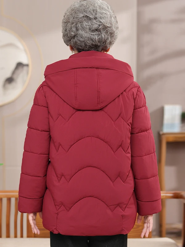 Thickened Embroidered Fleece Lined Cotton Jacket for Elderly Women Winter Warm Coat Long Pants Fashion Style Regular Sleeve