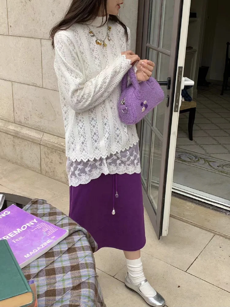 Chemisier à col roulé en dentelle à manches longues pour femmes, chemises évidées, chemisiers vintage, tempérament, mode élégante, Y-Camisas De Mujer