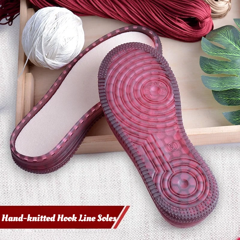 

1 Pair Hand-knitted Hook Line Soles Anti-kick Soft Rubber Soles Anti-slip Wearproof Shoe Repair Replacement