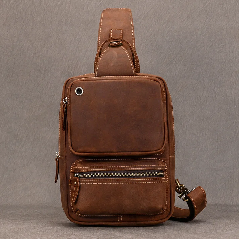 Hot Sale High Quality Genuine Leather Chest Bag - Large Capacity, Men's Casual Crossbody & Shoulder Bag, Fits iPad