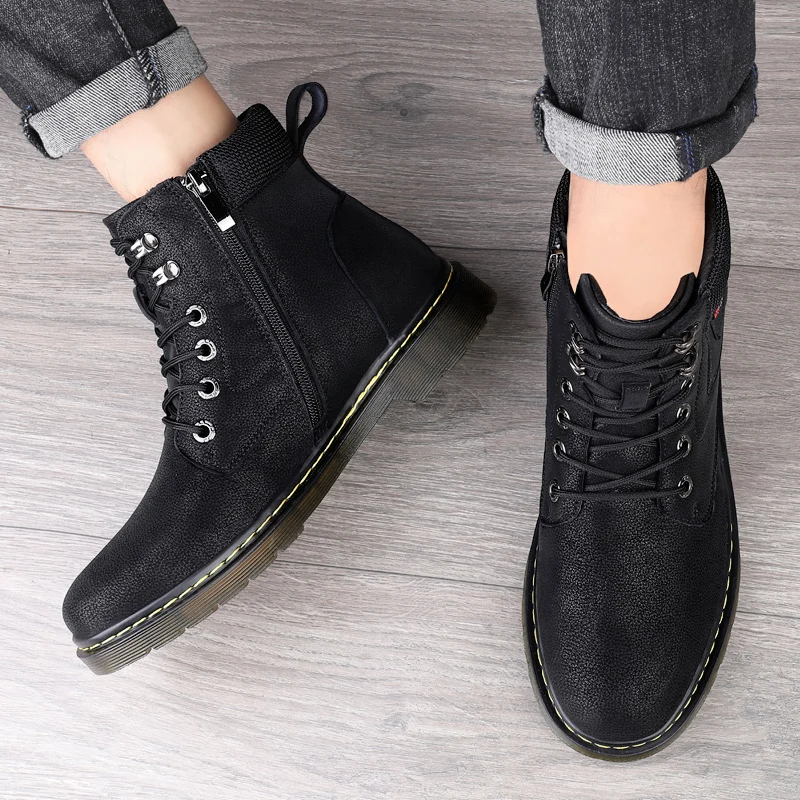 Winter Fashion Warmth and Plush Inner Height Snow Boots for Men with Lace Up Cow Suede High Top Boots Anti Slip Cow Tendon Sole