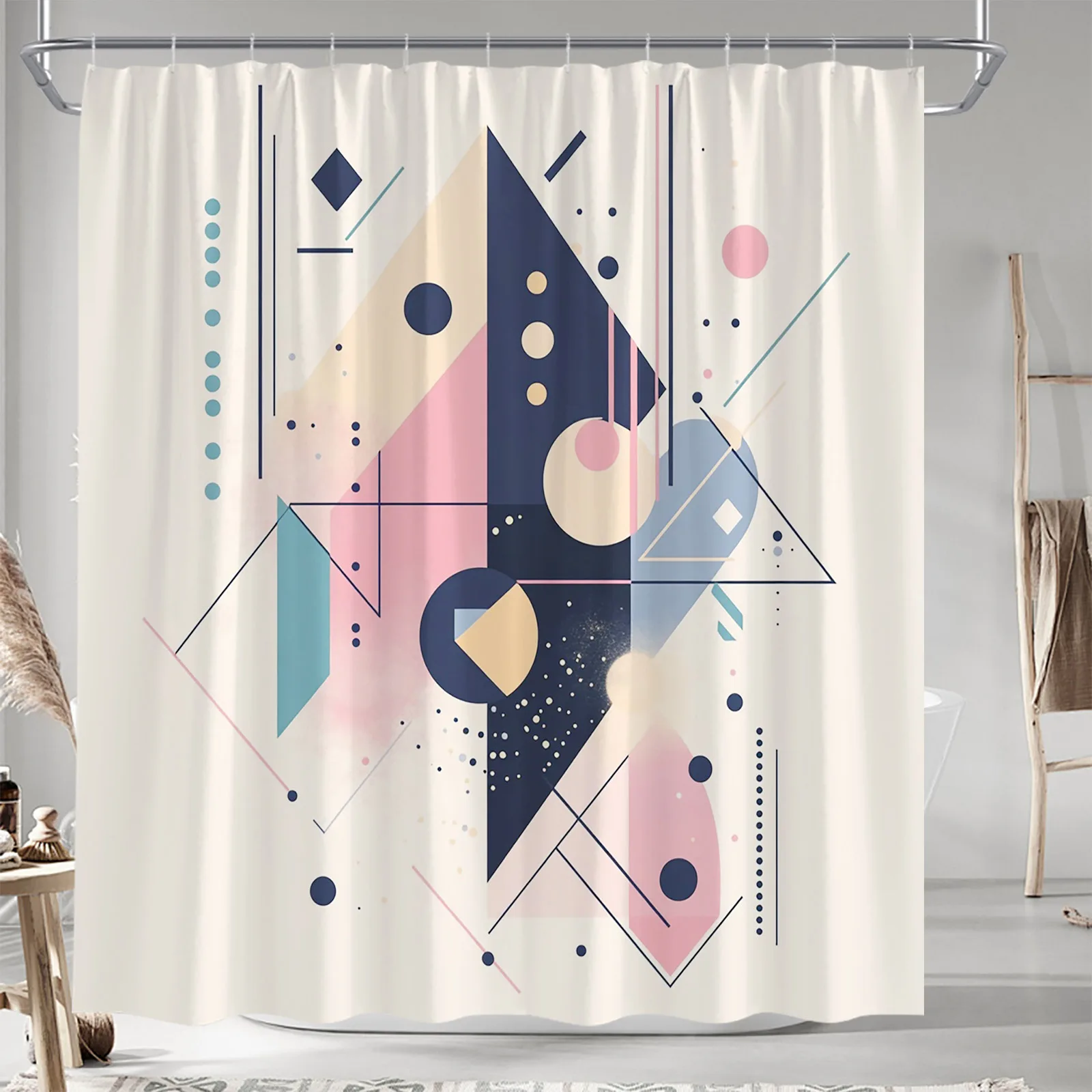 

Modern Overlapping Hearts Shower Curtain - Red, Pink, Orange & Teal on Pale Yellow, Contemporary Bathroom Decor