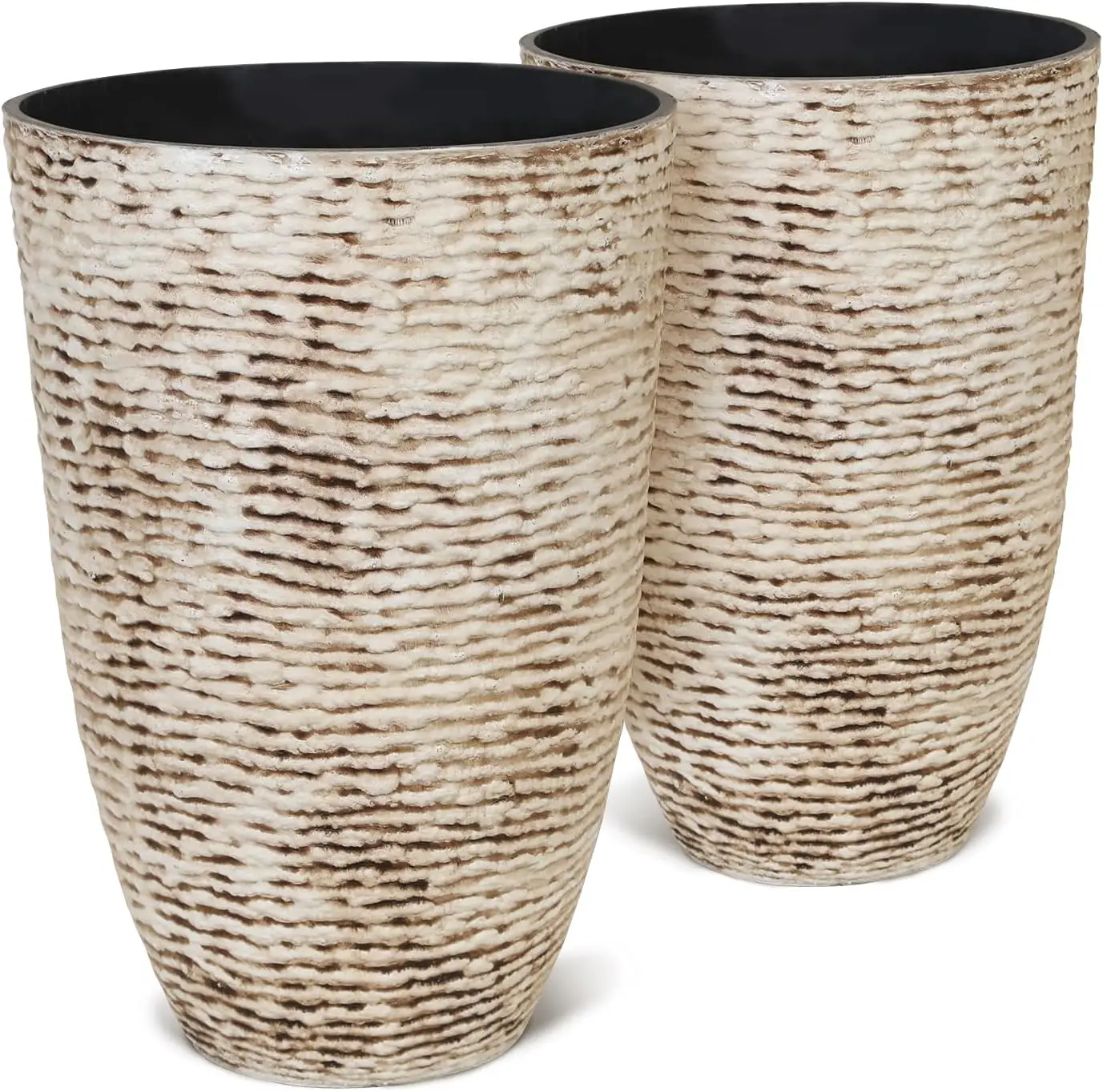 

USA 9 Gallon Tall Round Planters Set of 2-14" Dia x 21" H Stone Finish Flower Pots Indoor Decorative Container Garden Patio