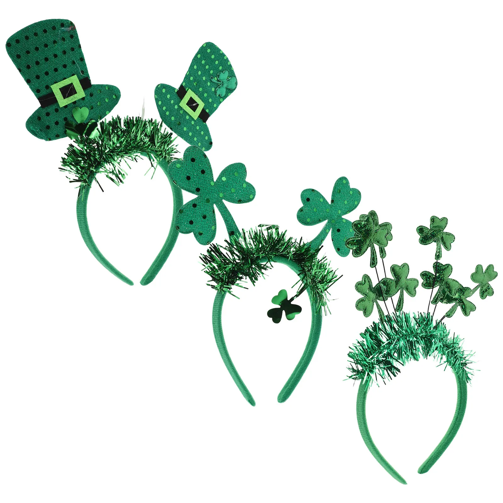 3Pcs St Patrick's Day Shamrock Tinsel Headbands Green Festive Party Accessories for Women Comfortable Stretchy Irish Theme view 2