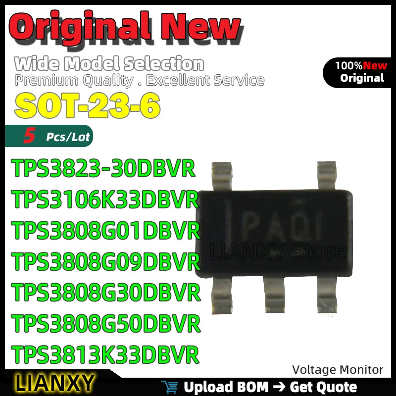 5pcs SOT-23-6 TPS3823-30DBVR TPS3106K33DBVR TPS3808G01DBVR TPS3808G09DBVR TPS3808G30DBVR TPS3808G50DBVR TPS3813K33DBVR