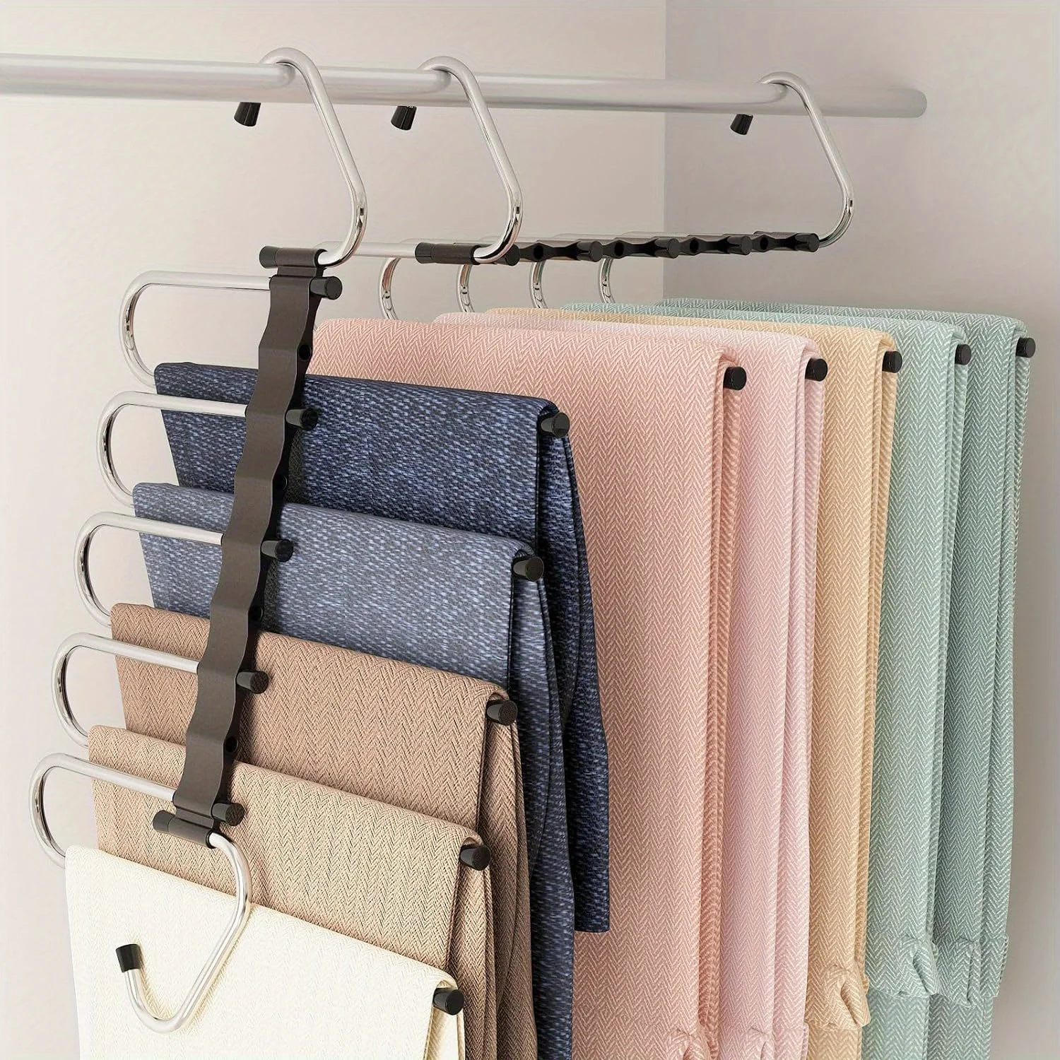 

Aluminum Pants Hangers - Non-Slip Metal Closet Organizers for Space Saving, Versatile 2-Way Hanging for Jeans, Trousers, Shirts