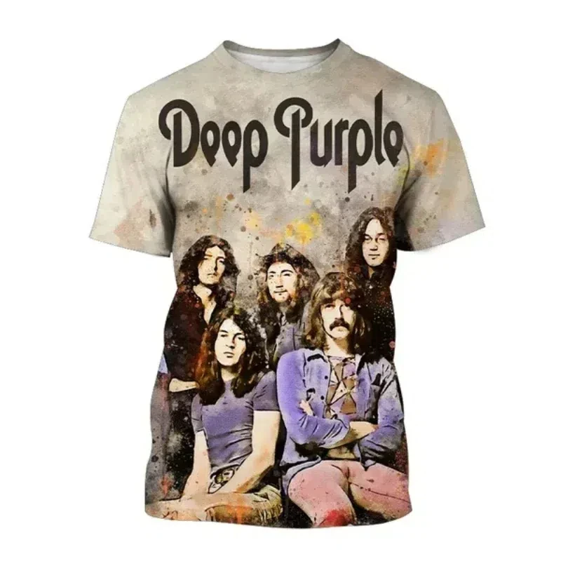 

Summer men's dark purple band hard rock music 3D printed T-shirt fashionable casual oversized Harajuku unisex top
