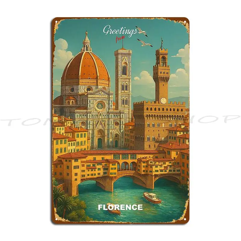 Florence Italy Modern Colorful City View Metal Signs Design Pub Wall Plaque Design Decoration Customize Tin Sign Poster
