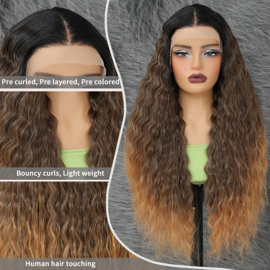 الاصطناعية الدانتيل الجبهة الباروكات قبل قطعها أومبير العسل شقراء شعر مستعار طبيعي متموج للنساء السود 13x4x1 الجزء الأوسط غلويليس جاهز ل #6