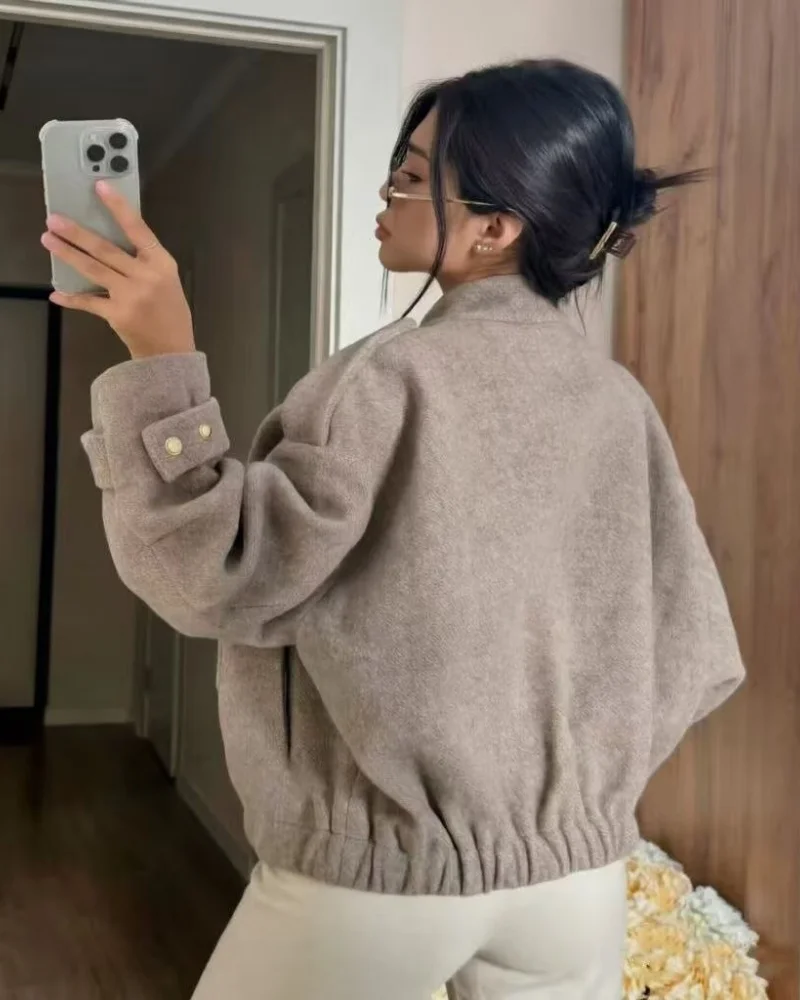 Women's jacket 2026 Autumn new fashion French-style stand collar wool-blend jacket in five colours with long sleeves