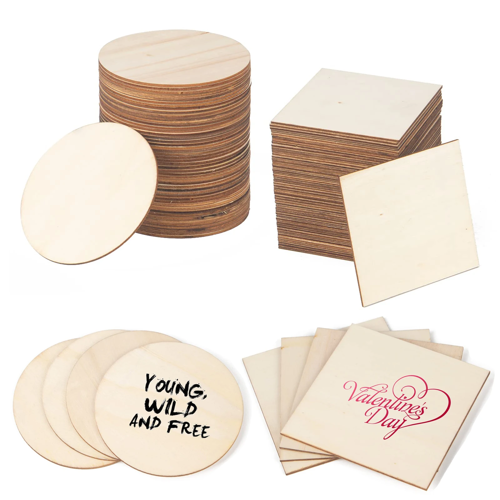 

2/3/4 inch Unfinished Wood Pieces Blank Wooden Slices Square Round Wood Chips for DIY Crafts Painting,laser engraved,Coasters