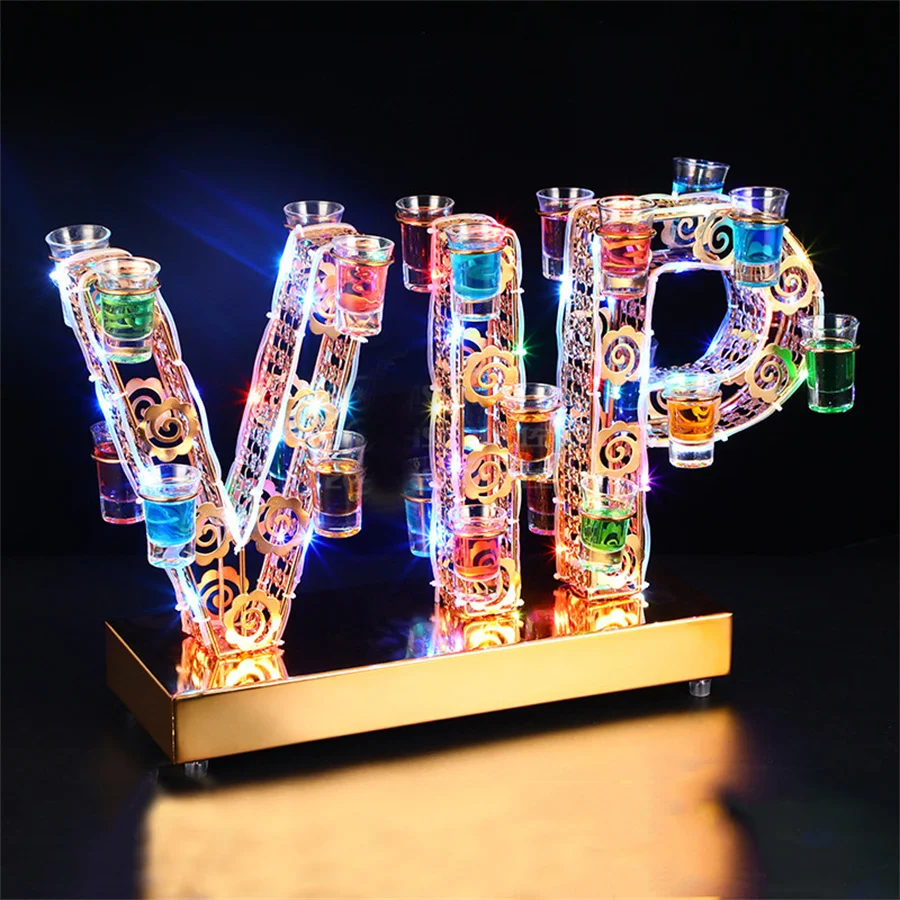 24 Holes VIP Shape LED Acrylic Shot Glass Tray Cup Service VIP Cocktail Rack Holder Display Cocktail Glass Display Stand