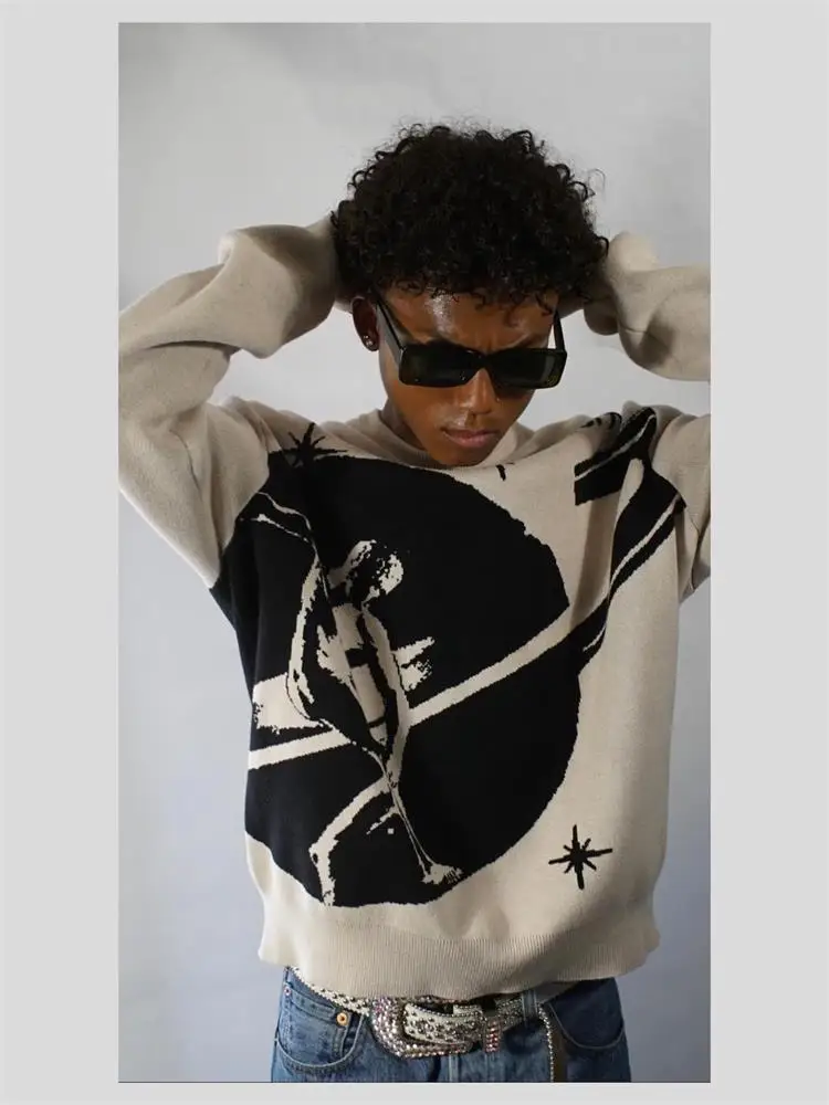 Männer Pullover Pullover Kreative Streifen frauen Gestrickte Streetwear Maiden Übergroßen Harajuku O Neck Strickwaren Männer Kleidung