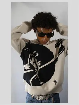 Männer Pullover Pullover Kreative Streifen frauen Gestrickte Streetwear Maiden Übergroßen Harajuku O Neck Strickwaren Männer Kleidung