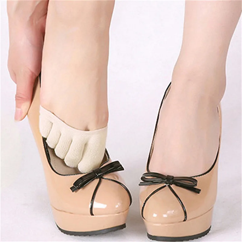 1Pair Women Socks Anti-slip Lining Open Toe Heelless Liner Sock Invisible Forefoot Cushion Foot Pad Cotton Socks