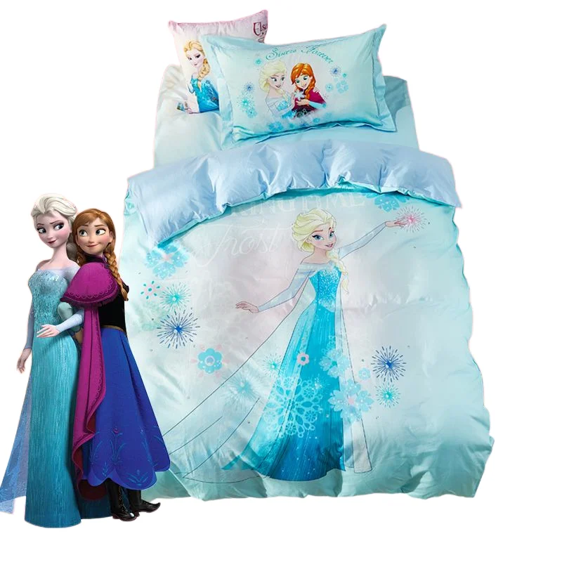 Frozen Anime Children Cotton Kawaii Four-piece Bedding Set Cartoon Princess Sofia Three-piece Girl Bed Sheet Quilt Cover Gift